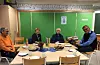Bursdagsfeiring på skulen, frå venstre Inger Skogland, Gunbjørg Stueland, Jon Ludvig Berstad og Einar Vestvik.