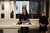 Tonje Brenna (t.v.) og forhandlingsleiar Guro Lind i Unio stat møttest onsdag morgon. Der sa Brenna at regjeringa grip inn med tvungen lønnsnemnd.