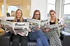 Journalist Kari Nilsdotter Haukås (f.v.), redaktør Iris Elin Ullvang og marknadsansvarleg Susanne Lie Vallestad.