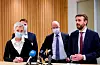 Næringsminister Jan Christian Vestre (Ap) har vore i fleire møte med NHO-sjef Ole Erik Almelid, administrerande direktør i Virke, Ivar Horneland og LO-leiar Peggy Hessen Følsvik om lønnsstøtteordninga. Foto: Terje Bendiksby / NTB / NPK